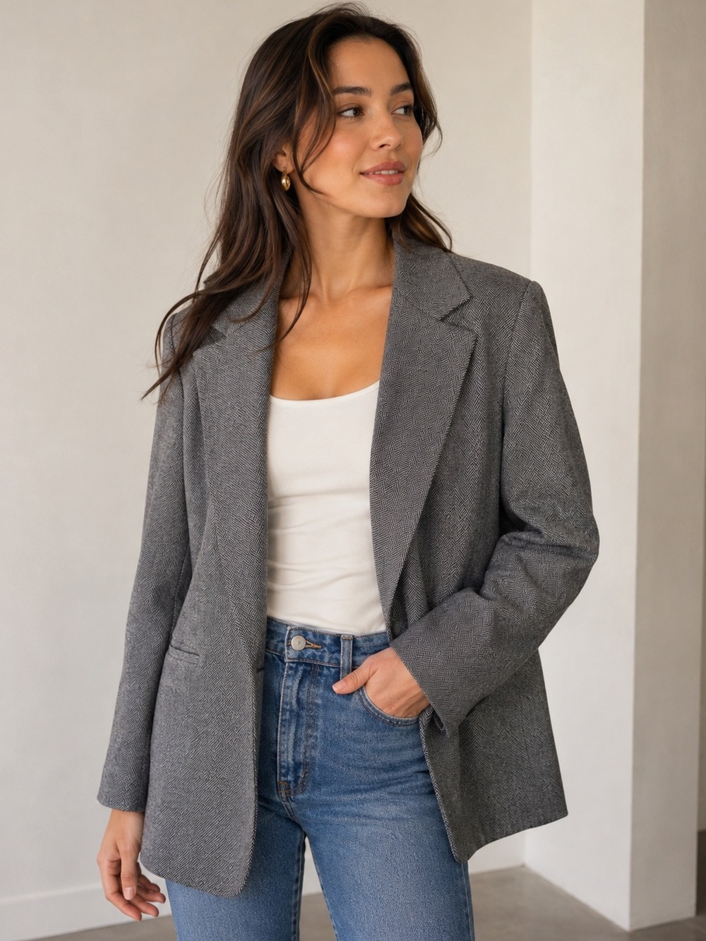 Mango Gray Herringbone Blazer